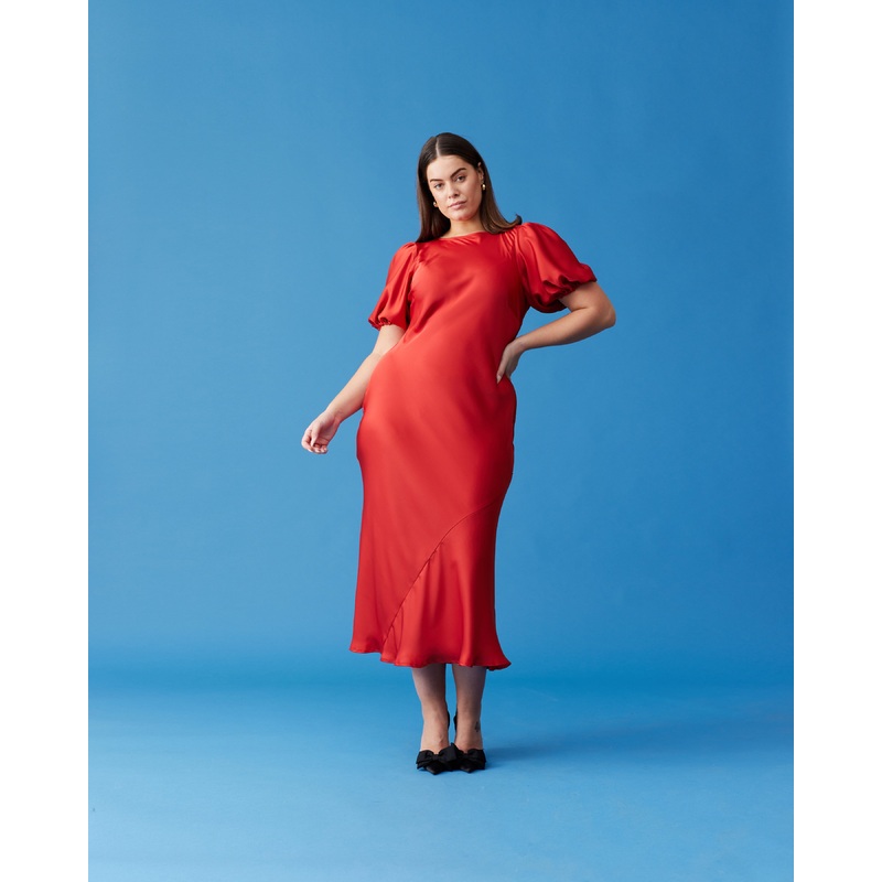 KENDALL SATIN DRESS CHILLI|6|8|10|12|14|16