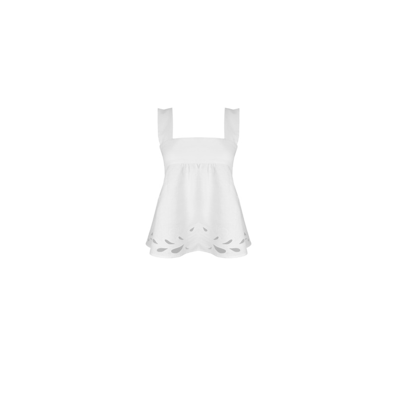 MARGIE TIE-BACK TOP WHITE EMBROIDERY