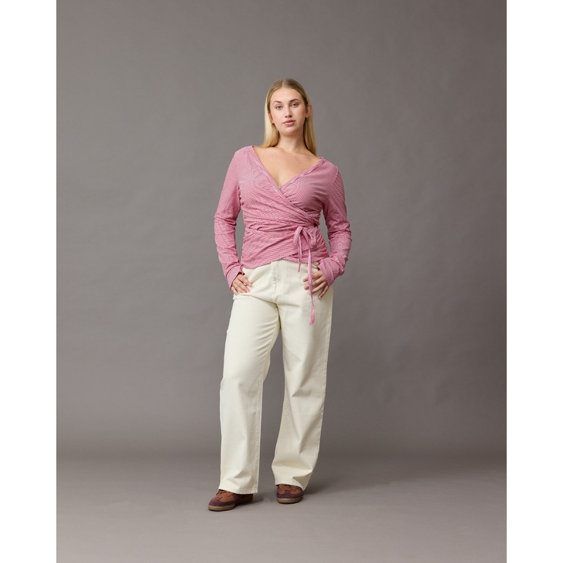 ROSETTE WRAP LONG SLEEVE CHERRY STRIPE