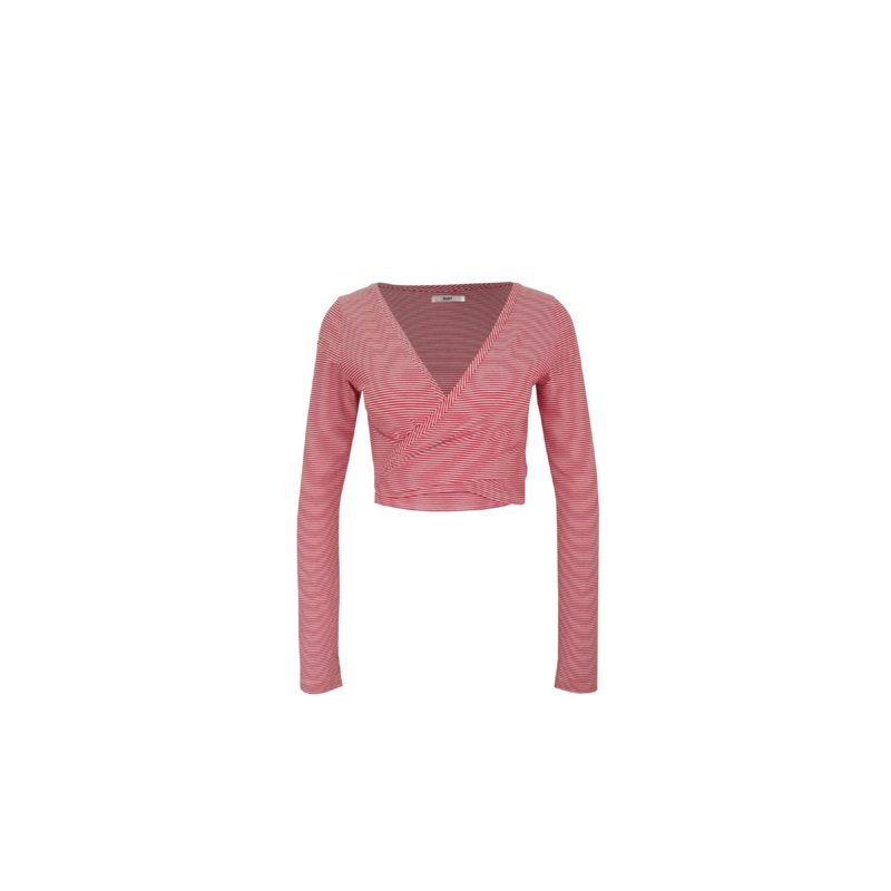 ROSETTE WRAP LONG SLEEVE CHERRY STRIPE