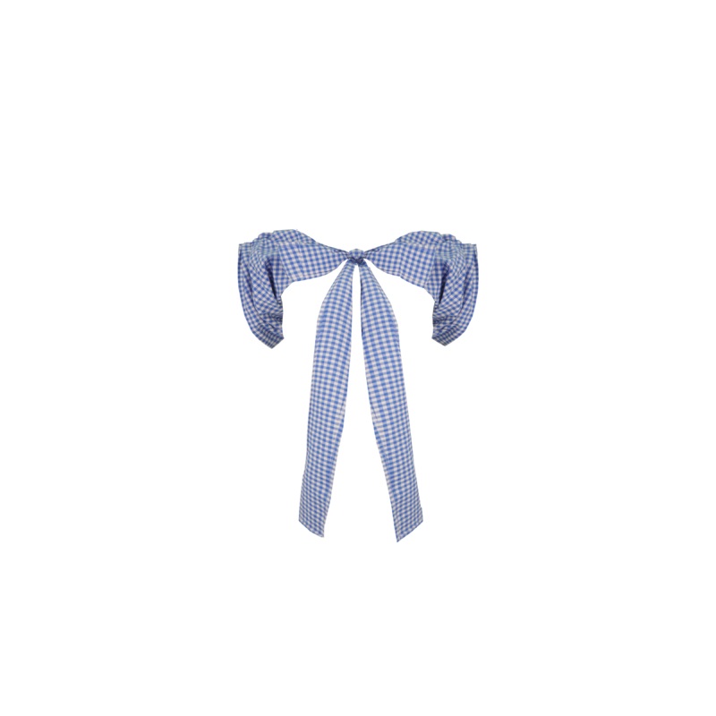 RUBY X EMMA JING PLEATED SLEEVES COBALT GINGHAM