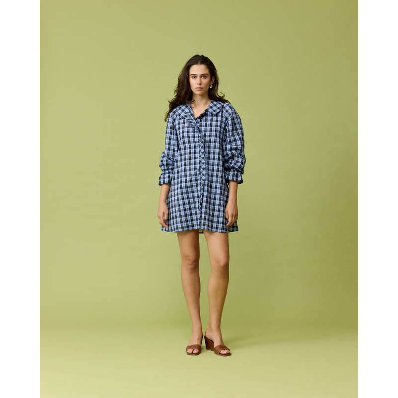 SANDLER LONG SLEEVE MINI DRESS BLUE TARTAN