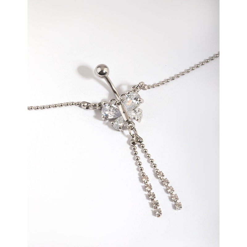 Surgical Steel Butterfly Diamante Belly Bar