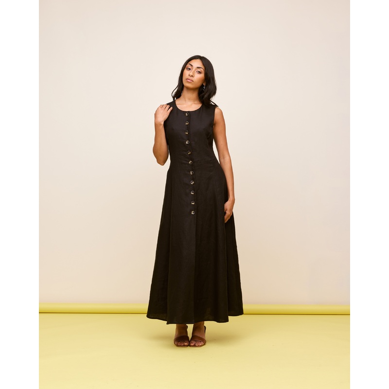 ALIZA LINEN DRESS BLACK|4|6|8|10|12|14|16|18|20