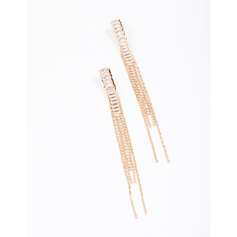 Gold Cubic Zirconia Chain Drop Earrings