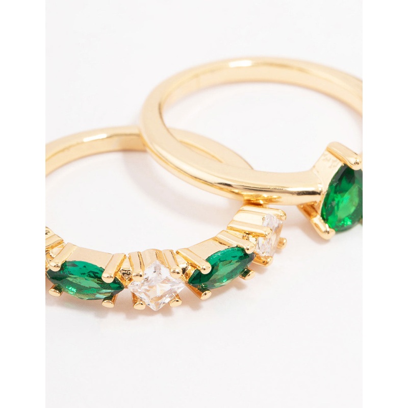 Gold Plated Alternating Cubic Zirconia Pear Stacking Ring Pack