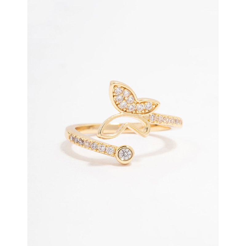 Gold Plated Butterfly Cubic Zirconia Wrapped Ring