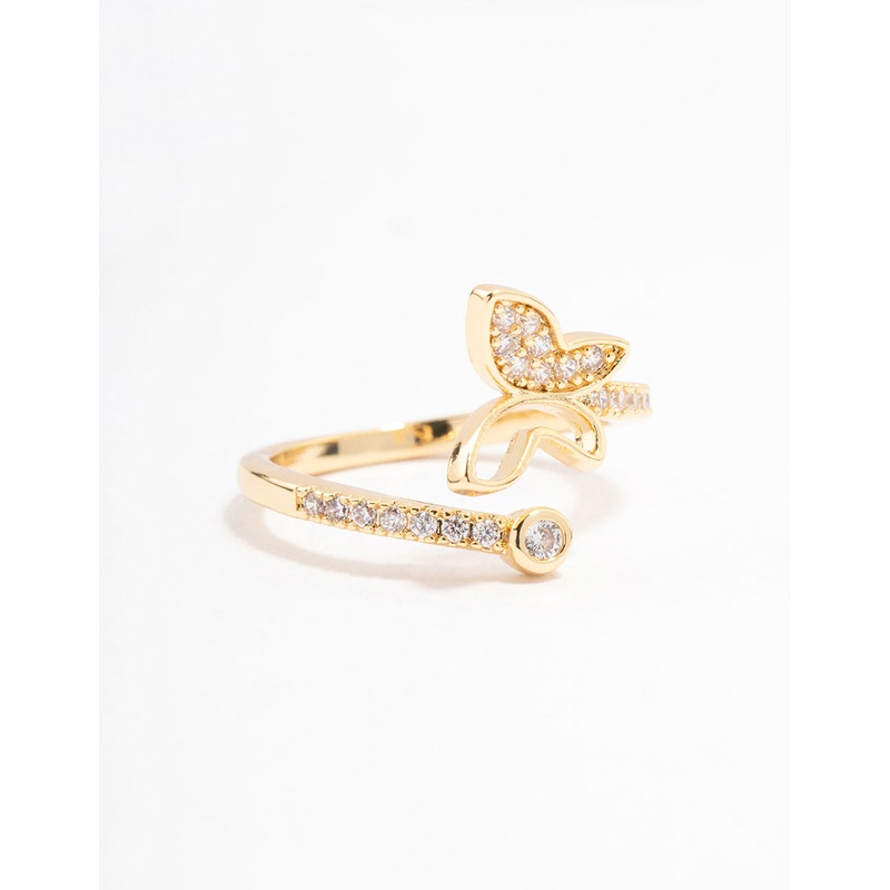 Gold Plated Butterfly Cubic Zirconia Wrapped Ring