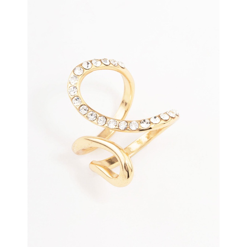 Gold Plated Diamante Trail Swirl Ring
