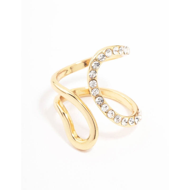Gold Plated Diamante Trail Swirl Ring
