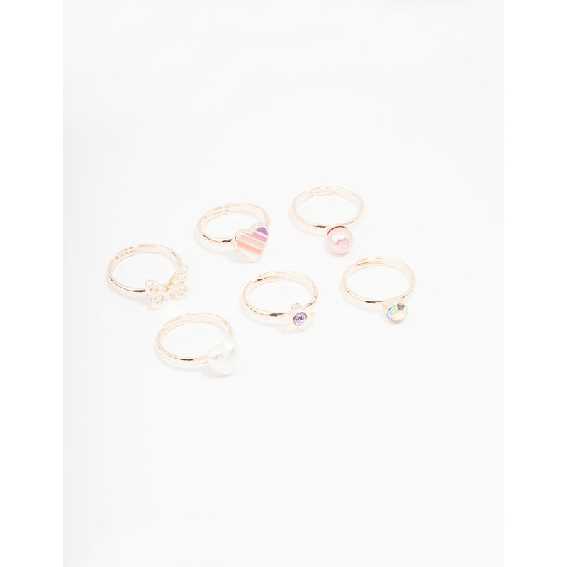 Kids Rose Gold Heart & Butterfly Ring Pack