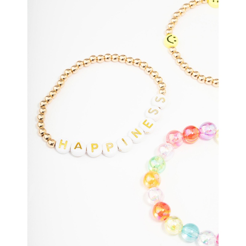 Kids Smiley Rainbow Stretchy Friendship Bracelet Pack