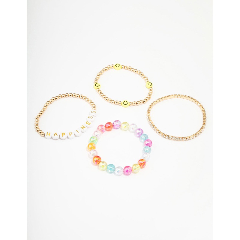 Kids Smiley Rainbow Stretchy Friendship Bracelet Pack