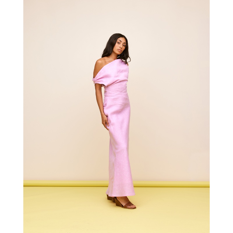 MELON LINEN MAXI DRESS PINK|4|6|8|10|12|14|16|18|20|22