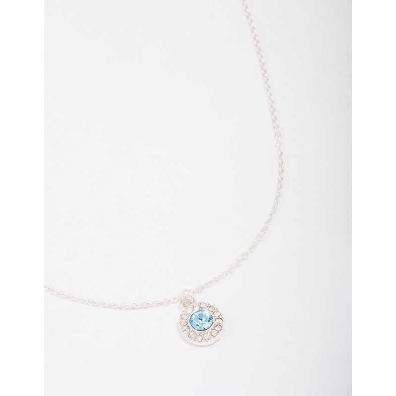 Silver Aqua Halo Pendant Necklace