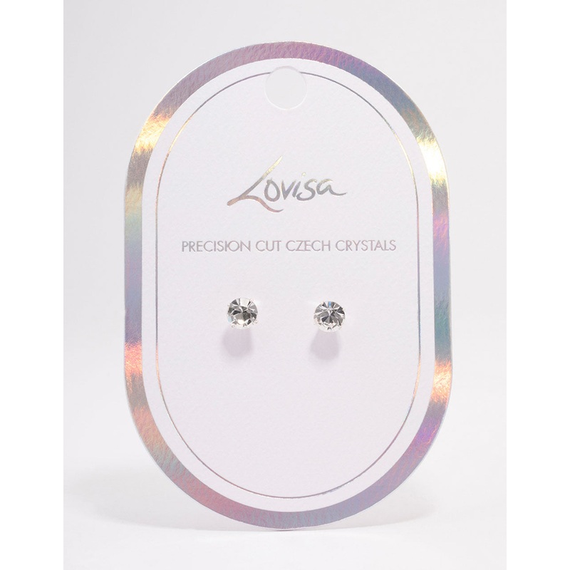 Silver Crystal Stud Earrings 7mm