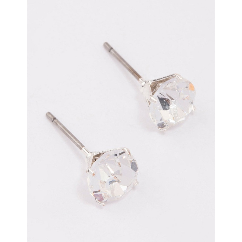 Silver Crystal Stud Earrings 7mm