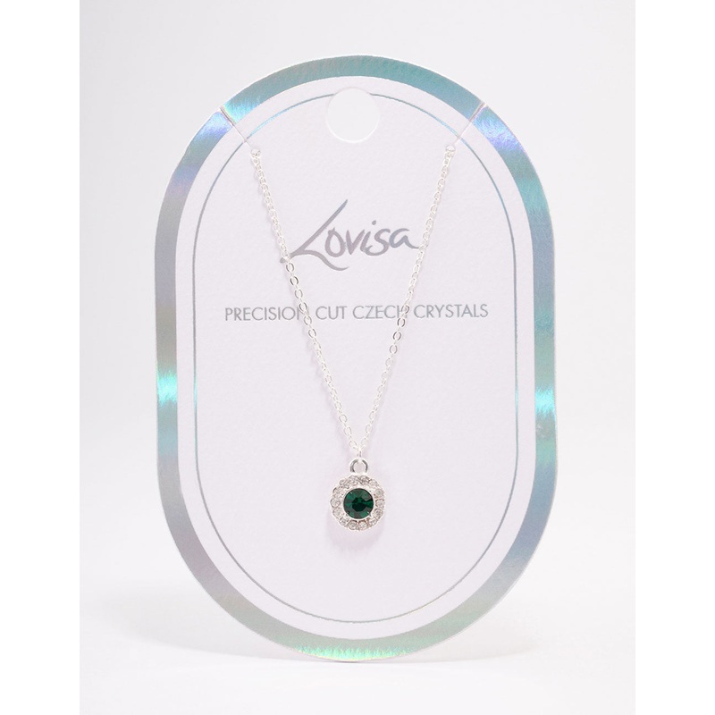 Silver Emerald Halo Pendant Necklace