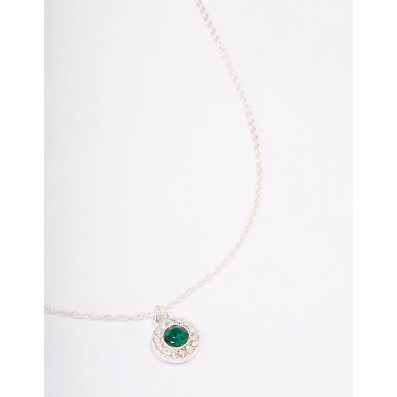 Silver Emerald Halo Pendant Necklace