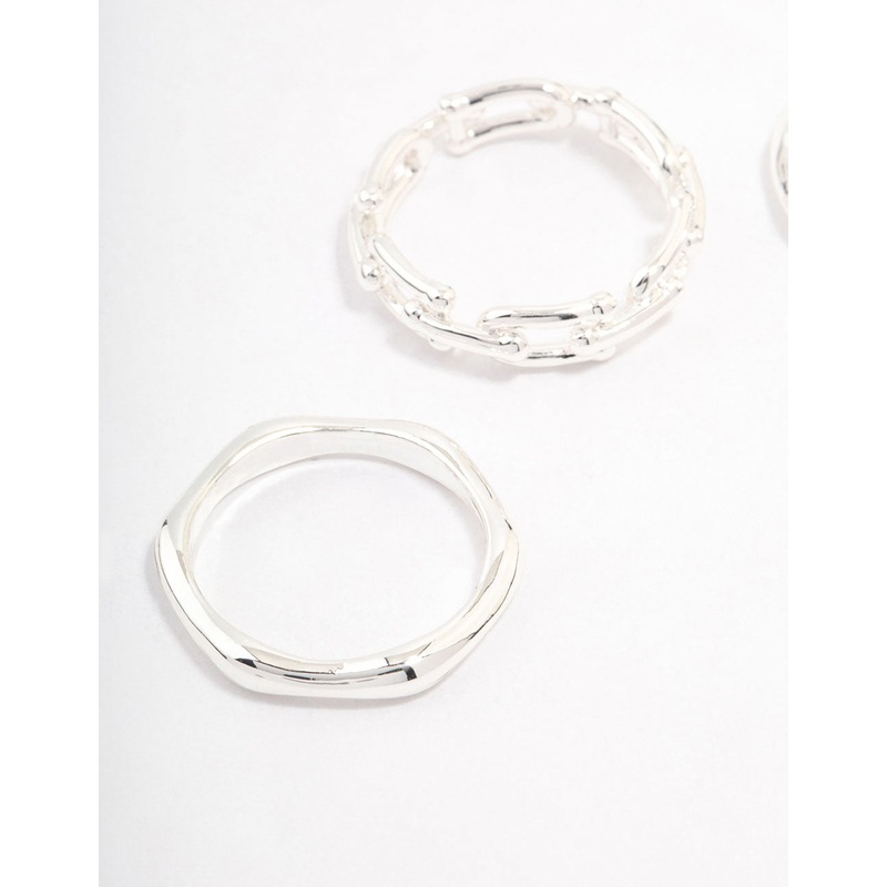 Silver Plated Chain Link Stacking Ring Pack