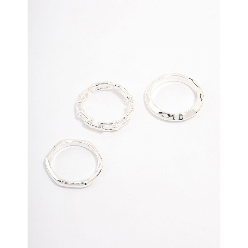 Silver Plated Chain Link Stacking Ring Pack