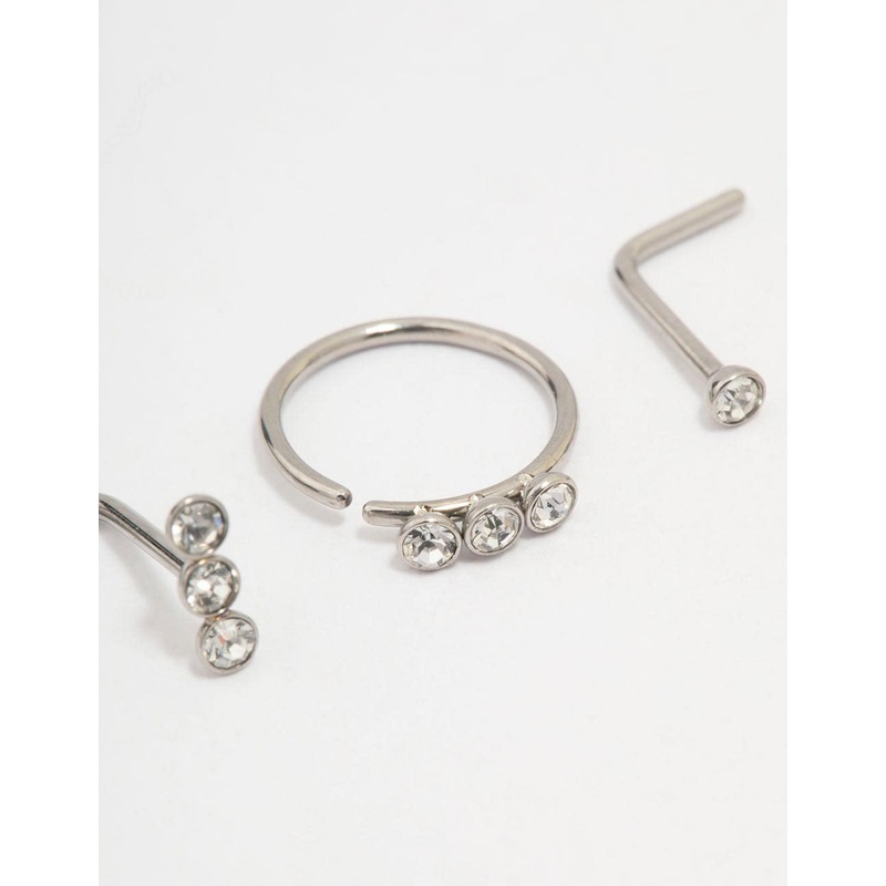 Surgical Steel Triangular Diamante Nose 3-Pack