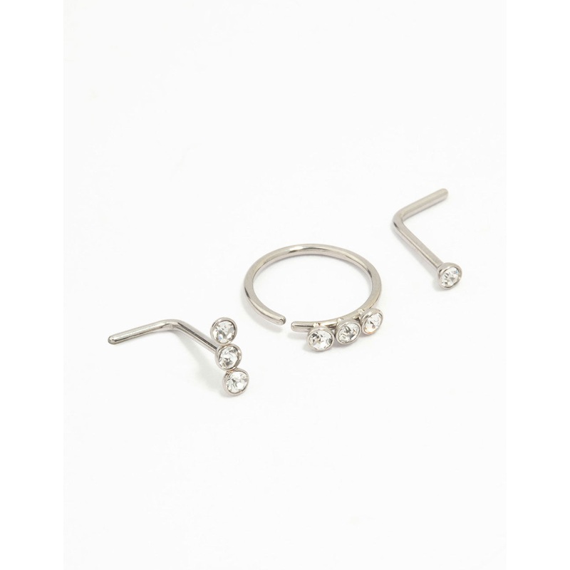 Surgical Steel Triangular Diamante Nose 3-Pack