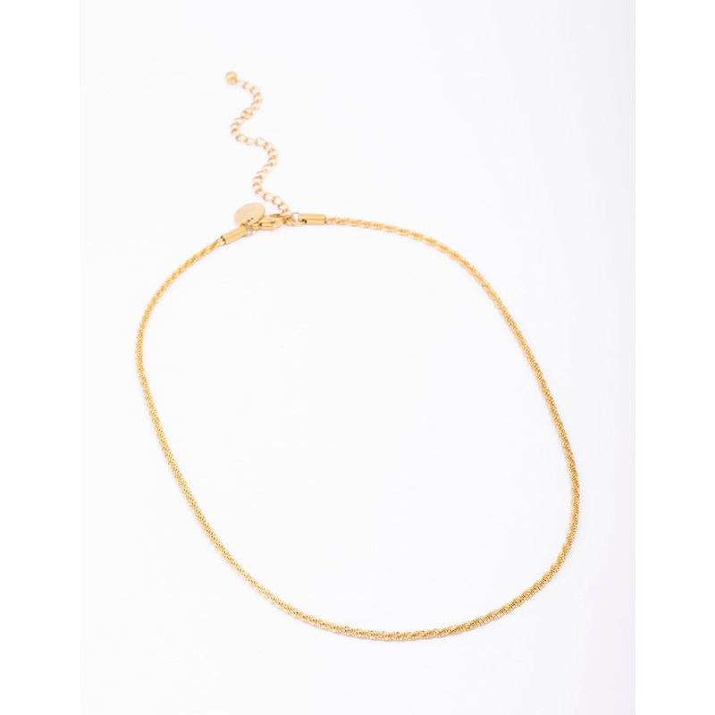 Waterproof Gold Plated Stainless Steel Diamond Cut Twisted Necklace