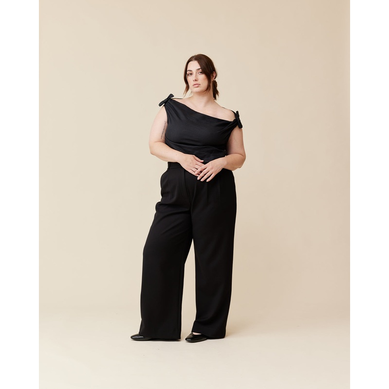 ALINA LINEN BOW TOP BLACK|4|6|8|10|12|14|16|18|20