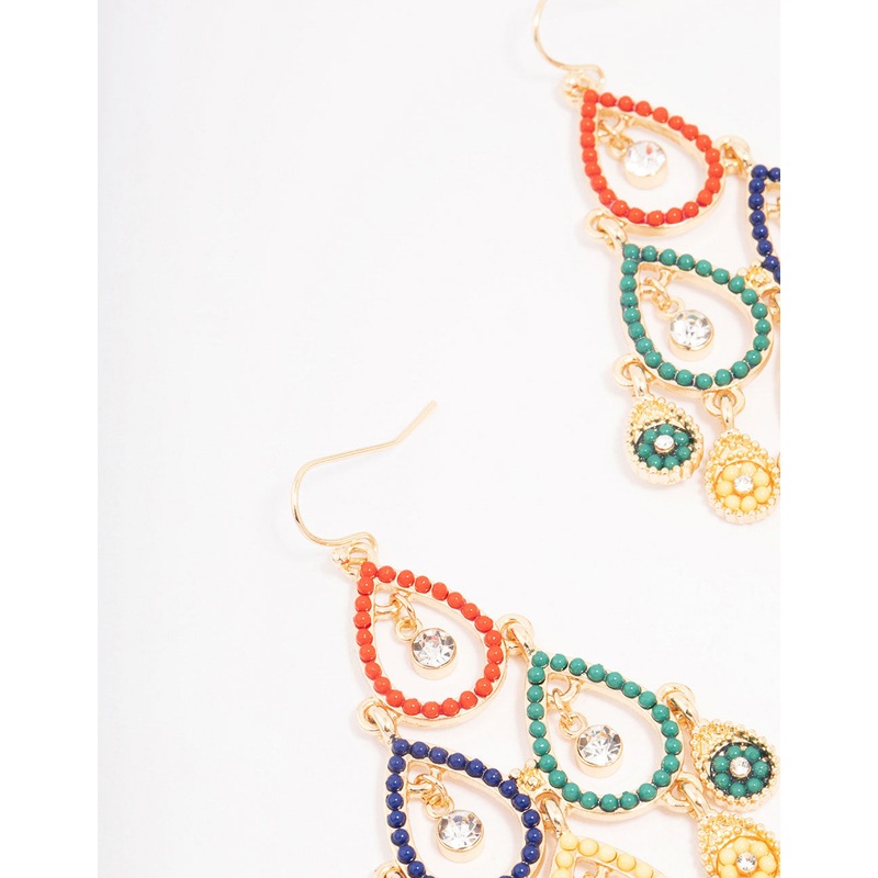 Gold Beaded Open Drop Earrings