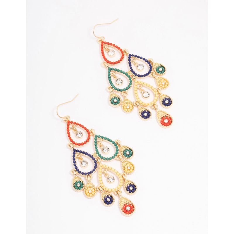 Gold Beaded Open Drop Earrings