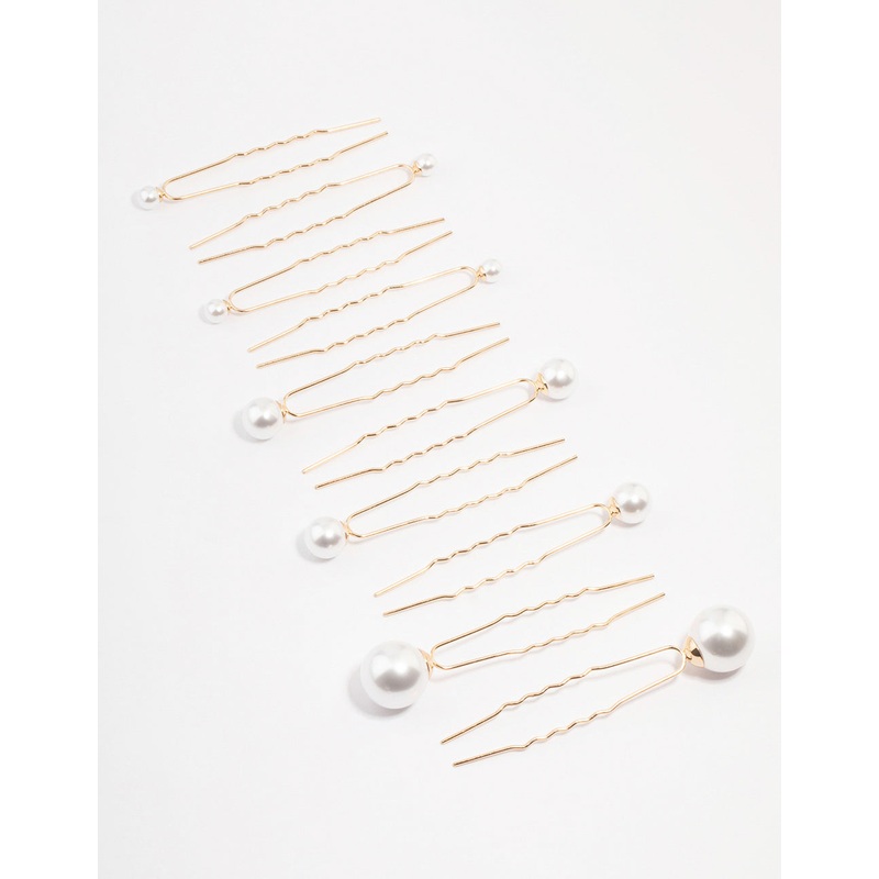 Gold Mixed Pearl Hair Pin Pack