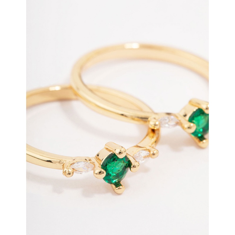 Gold Plated Dainty Trio Emerald Cubic Zirconia Ring Pack
