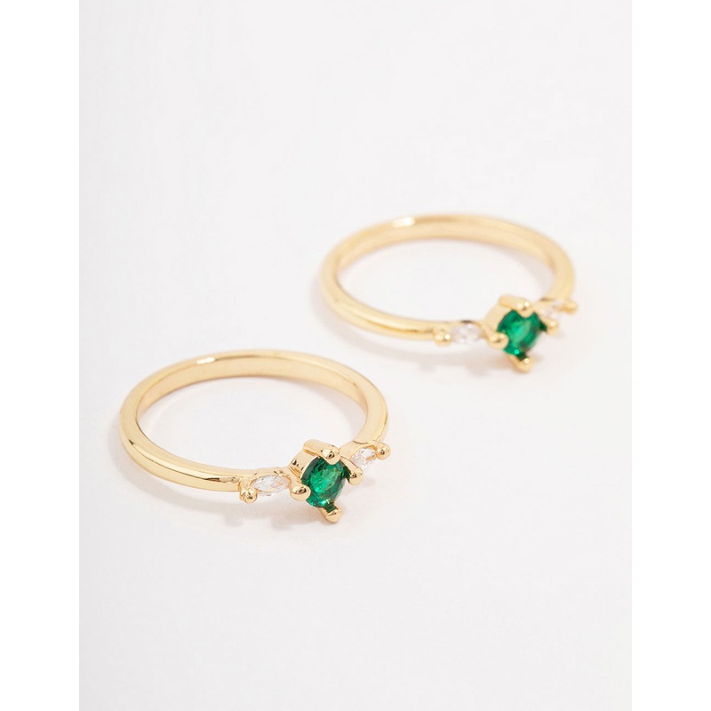 Gold Plated Dainty Trio Emerald Cubic Zirconia Ring Pack