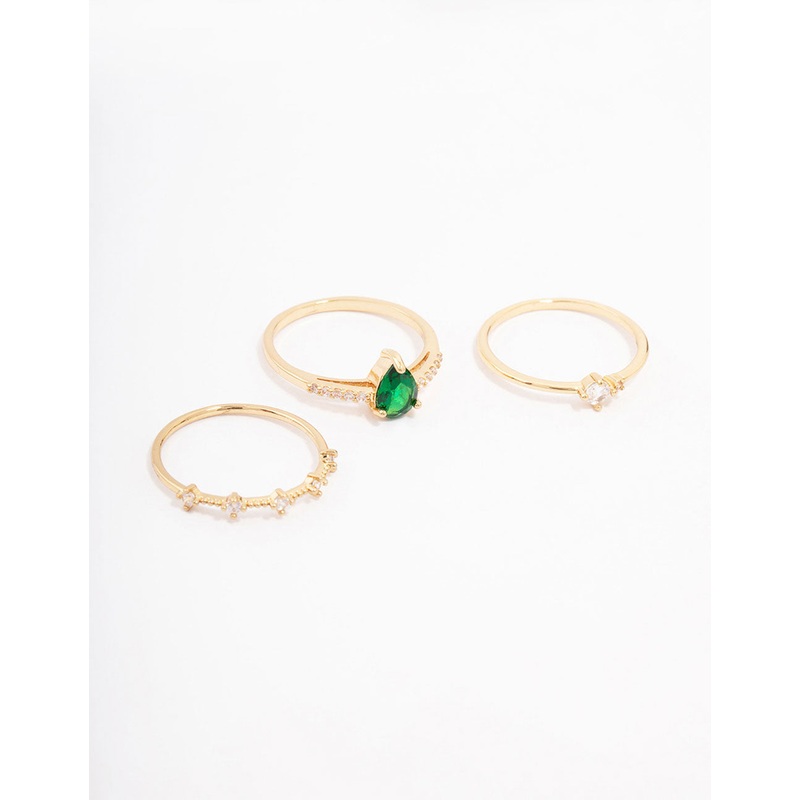 Gold Plated Elegant Pear Triple Stacking Ring