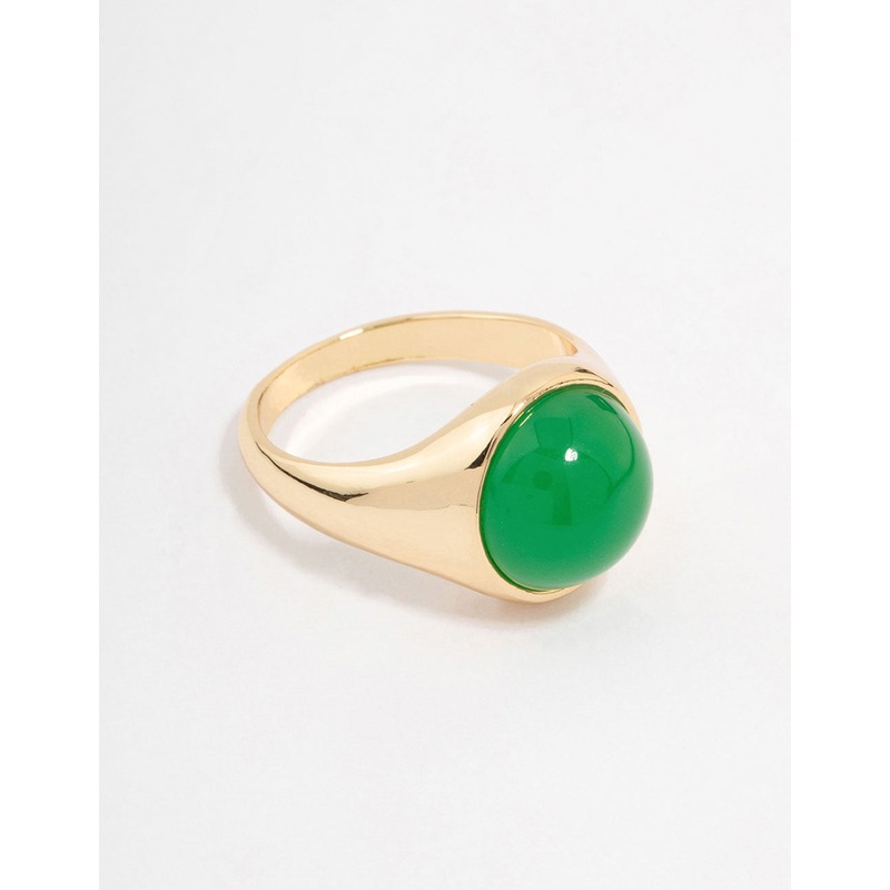 Gold Plated Round Green Statement Stone Ring
