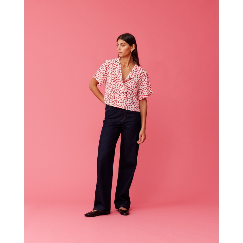 KAARINA SILK SHIRT RED DAISY|6|8|10|12|14|16