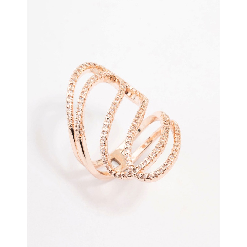 Rose Gold Lovely Ribbon Cubic Zirconia Cocktail Ring