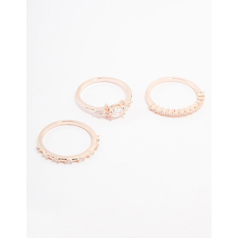 Rose Gold Plated Fine Marquise Stacking Ring 3-Pack