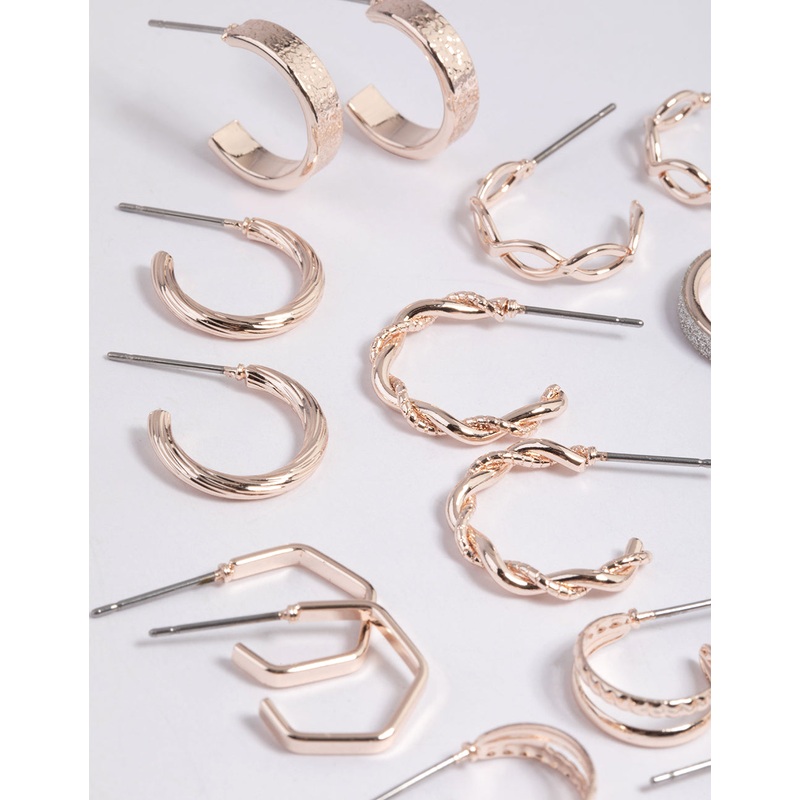 Rose Gold Textured Glitter Hoop Earring 8-Pack