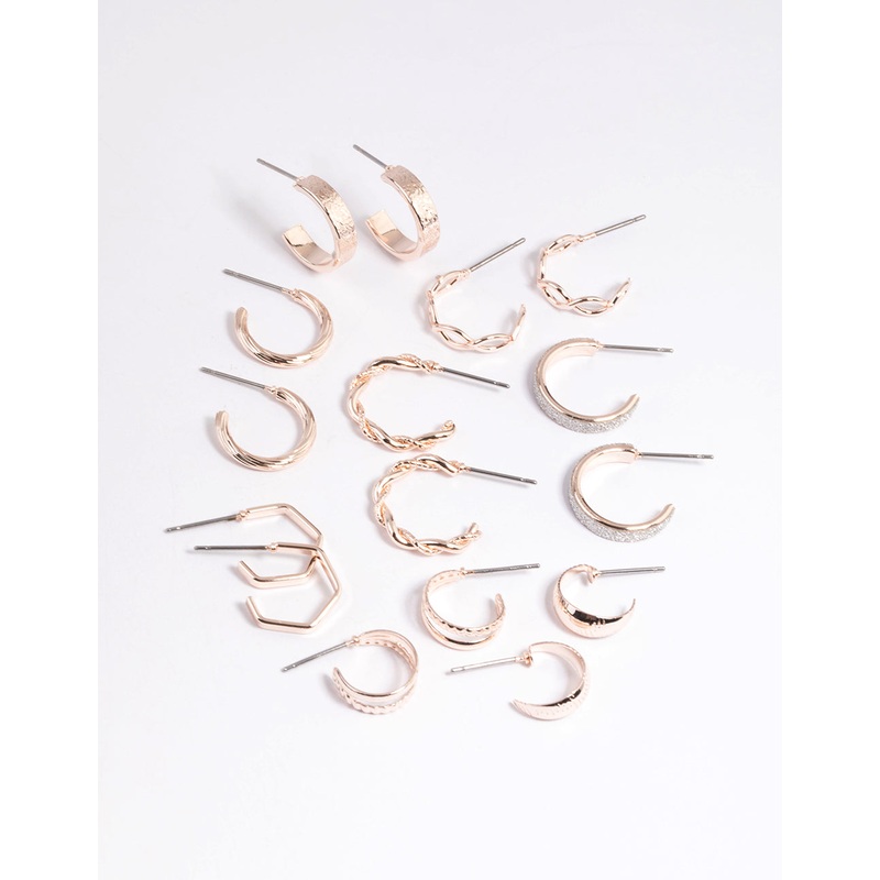 Rose Gold Textured Glitter Hoop Earring 8-Pack