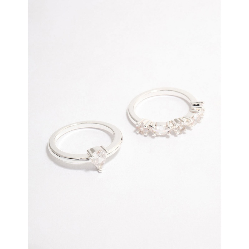 Silver Plated Alternating Pear Stacking Rings