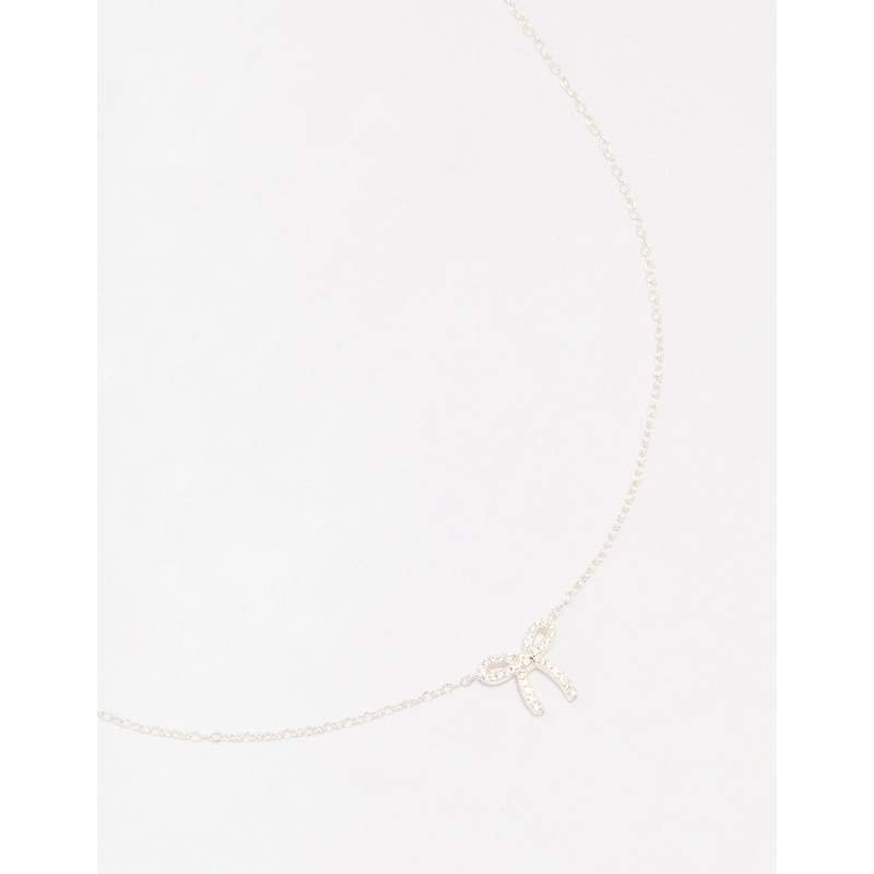 Sterling Silver Cubic Zirconia Bow Pendant Necklace