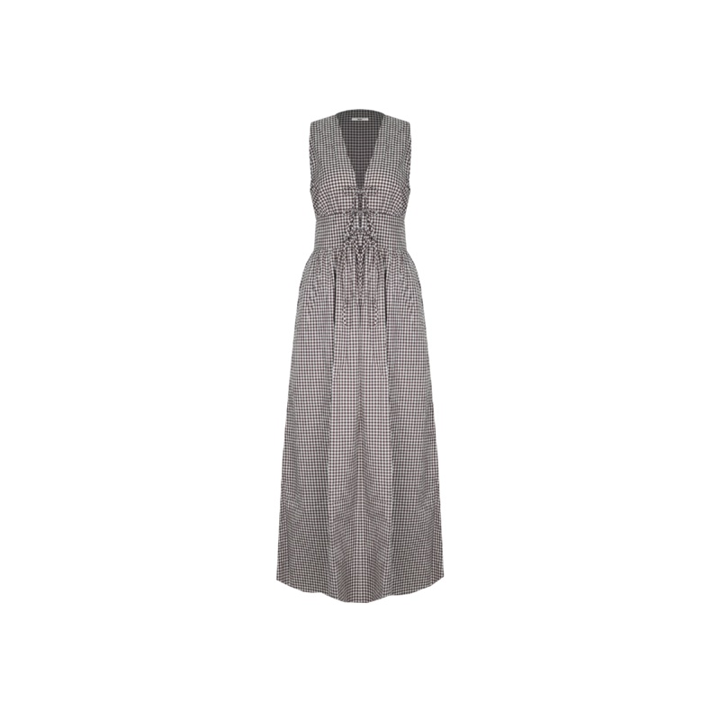 BENNY TIE DRESS BROWN GINGHAM|4|6|8|10|12|14|16|18|20