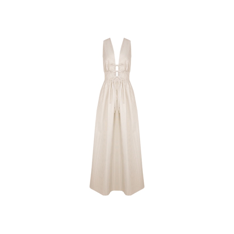 BENNY TIE DRESS WHITE NAVY STRIPE