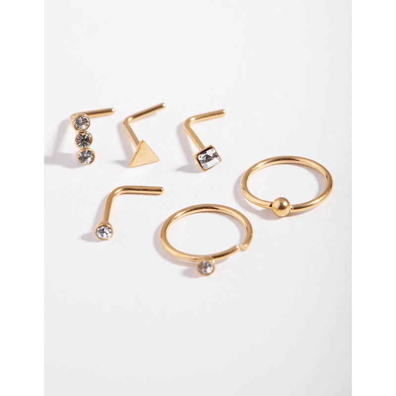 Gold Geometric Diamante Nose 6-Pack