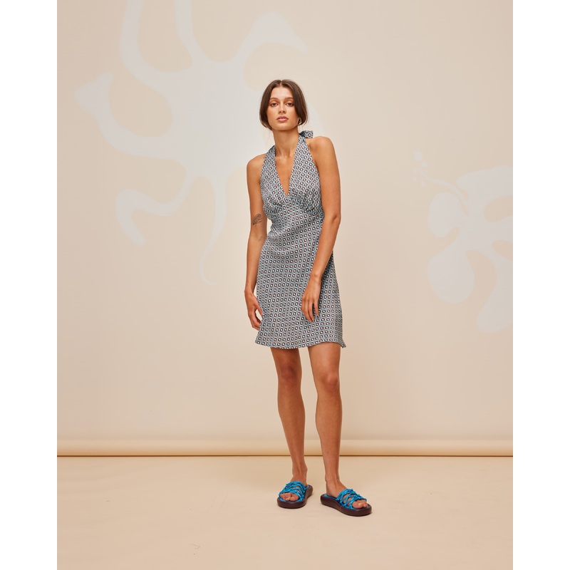 JEAN SILK MINI DRESS GEOMETRIC PRINT