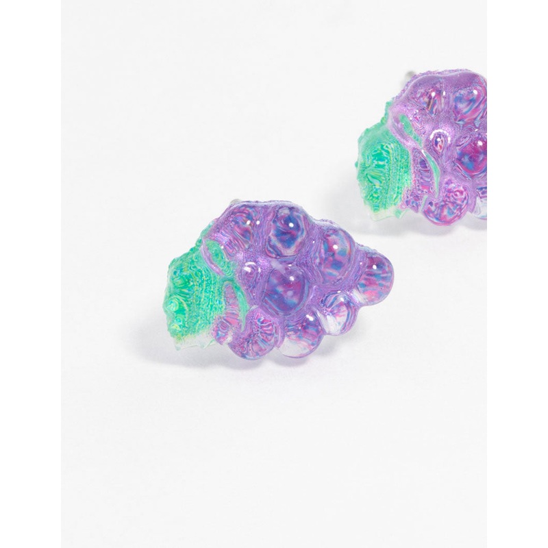 Purple Grape Bunch Stud Earrings