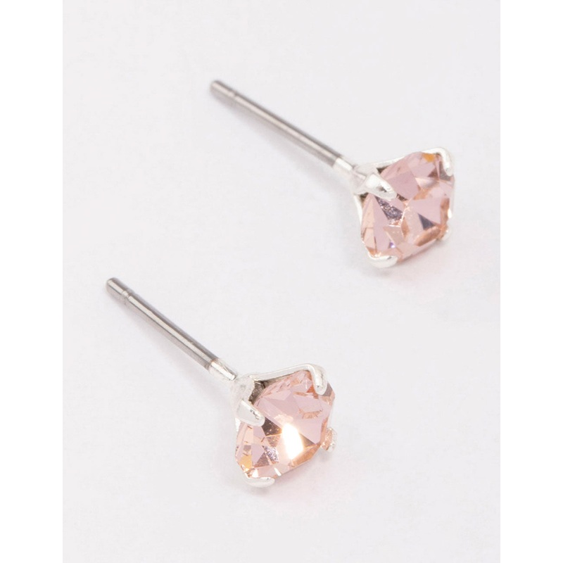 Silver Round Blush Crystal Stud Earrings