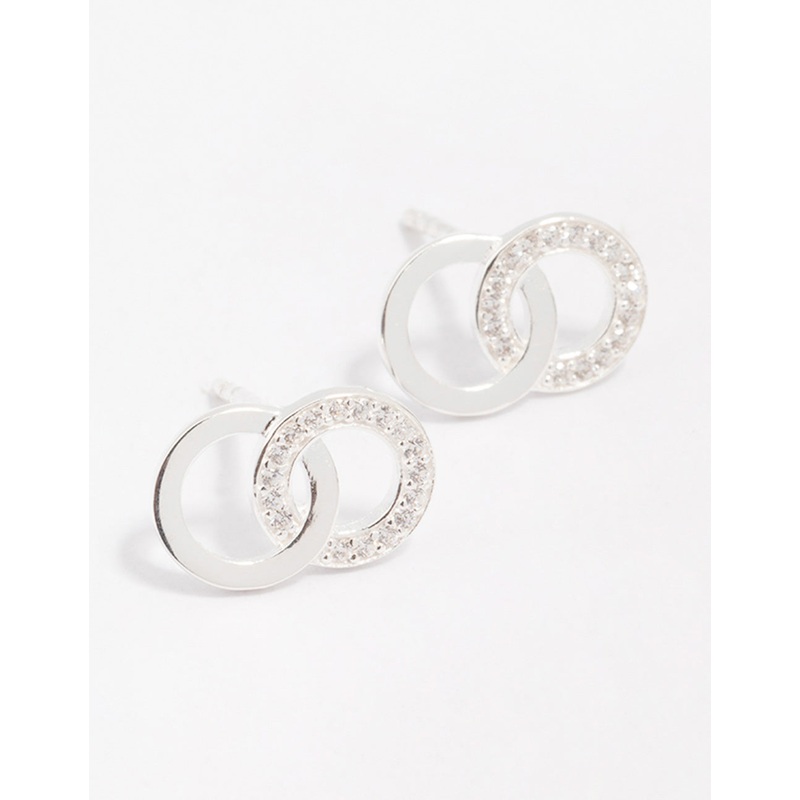 Sterling Silver Cubic Zirconia Circular Stud Earrings